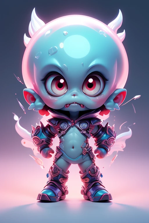 Create a monster image, a small, big-headed, monster.. The body is transparent and can be seen through. The image is sharp and detailed., with beautiful colors.. With arms, leg, eyes, mouth, พื้นหลังสีlegว