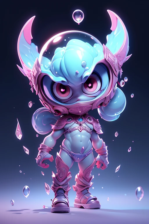 Create a monster image, a small, big-headed, baby monster.. The body is transparent and can be seen through. The image is sharp and detailed., with beautiful colors.. With arms, leg, eyes, mouth, พื้นหลังสีlegว