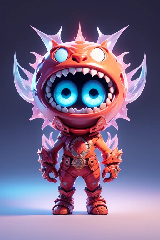 Create a monster image, a small, big-headed, baby monster.. The body is transparent and can be seen through. The image is sharp and detailed., with beautiful colors.. With arms, leg, eyes, mouth, พื้นหลังสีlegว