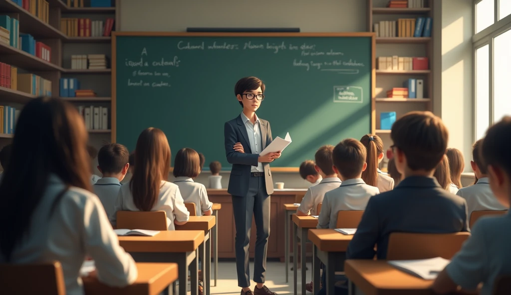Classroom where teacher is studying students