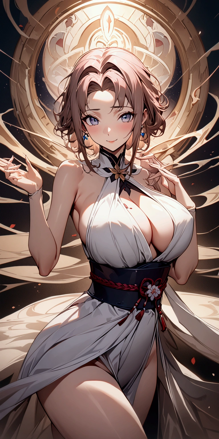 (((masterpiece))),((Highest quality,anime style、best quality、high resolution、8k、detailed、ultra-detailed)),one woman,30-year-old woman,Beautiful girl, (Beautiful woman、Japanese girl:1.3)、 Beautiful digital artwork, dynamic sexy poses, A kind smile, A gentle gaze, {{A mysterious aura:0.2}},Big Breasts