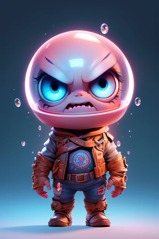 Create a monster image, a small, big-headed, monster.. The body is transparent and can be seen through. The image is sharp and detailed., with beautiful colors.. With arms, leg, eyes, mouth, พื้นหลังสีlegว