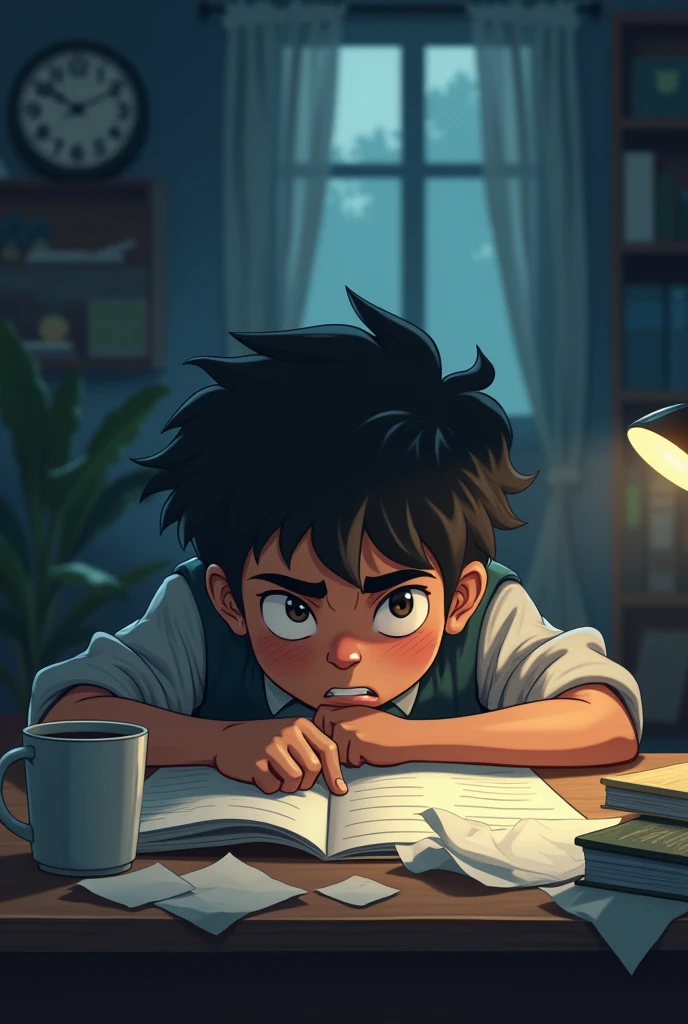 wallpaper image of an overwhelmed boy studying