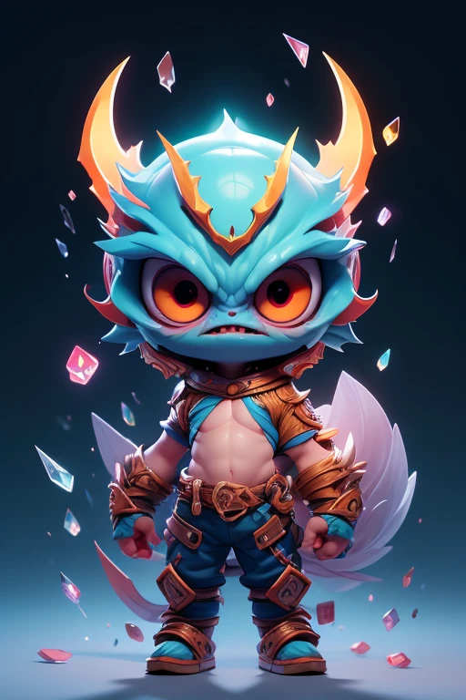 Create a monster image, a small, big-headed, baby monster.. The body is transparent and can be seen through. The image is sharp and detailed., with beautiful colors.. With arms, leg, eyes, mouth, พื้นหลังสีlegว