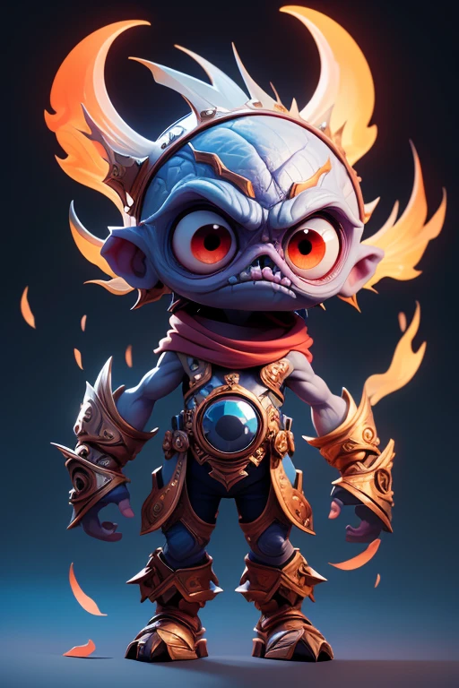 Create a monster image, a small, big-headed, baby monster.. The body is transparent and can be seen through. The image is sharp and detailed., with beautiful colors.. With arms, leg, eyes, mouth, พื้นหลังสีlegว