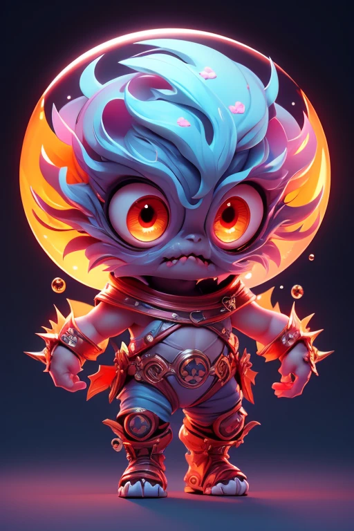 Create a monster image, a small, big-headed, baby monster.. The body is transparent and can be seen through. The image is sharp and detailed., with beautiful colors.. With arms, leg, eyes, mouth, พื้นหลังสีlegว