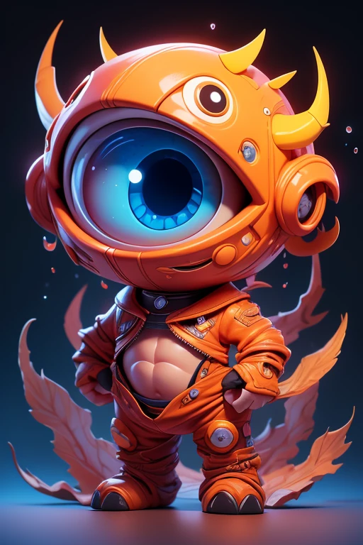 Create a monster image, a small, big-headed, baby monster.. The body is transparent and can be seen through. The image is sharp and detailed., with beautiful colors.. With arms, leg, eyes, mouth, พื้นหลังสีlegว