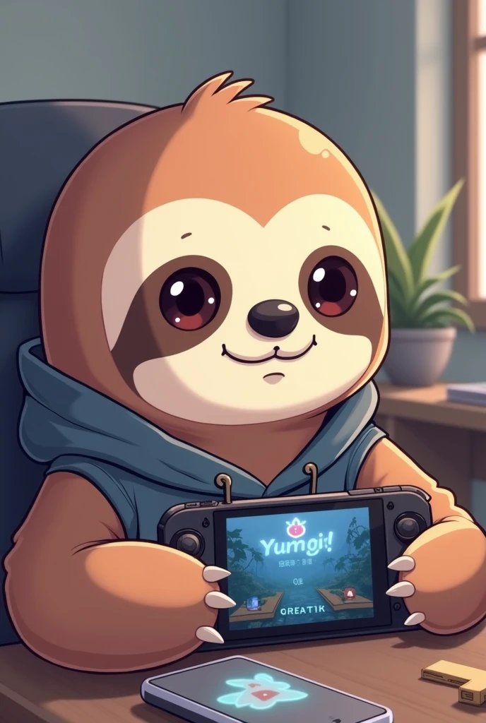 Anime Sloth playing game on a screen for YouTube profile