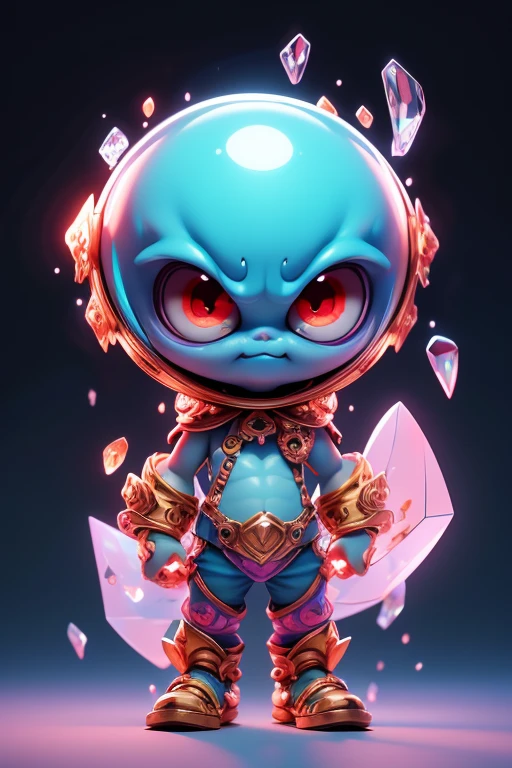 Create a monster image, a small, big-headed, baby monster.. The body is transparent and can be seen through. The image is sharp and detailed., with beautiful colors.. With arms, leg, eyes, mouth, พื้นหลังสีlegว