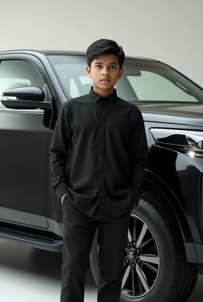 Indin boy black shirt black pant and side me fortuner black