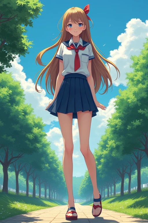 ((best quality)), ((masterpiece)), (detailed),  High school girl {{{{{whose legs are 85% of her height}}}}}, very short upper body,  {{{{{250cm}}}}},  school uniform, anime, long hair, very sexy,  in the park,   