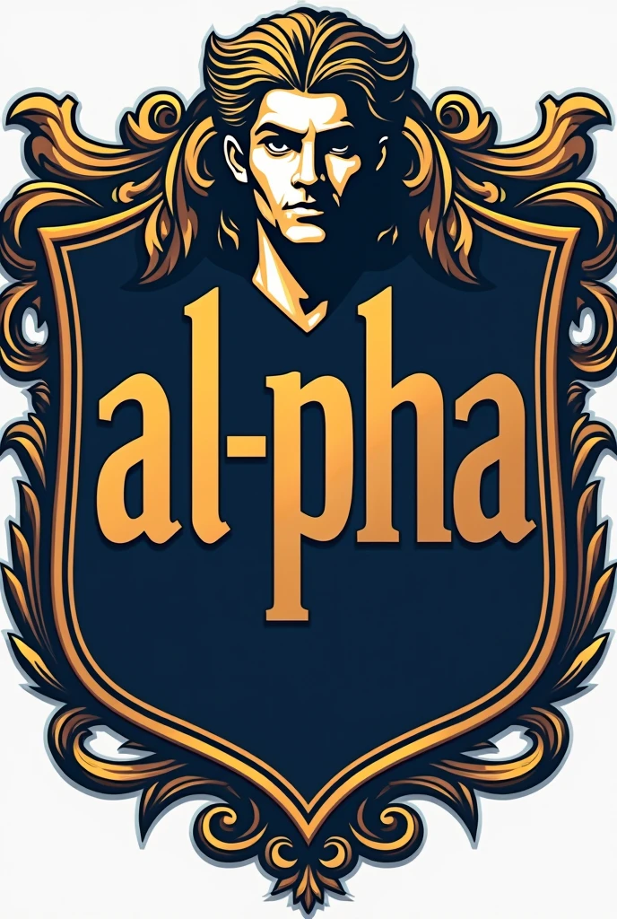 CREATE ART WITH WRITING "AL-PHA" TO BE THE CENTER OF A COAT OF ARMS LOGO STYLE OF ACADEMIC ATHLETES
