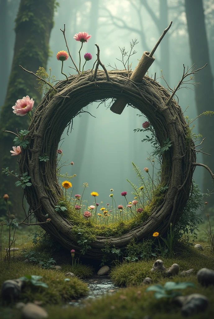 With flowers,Bone,Grass,Dead Branches,The ring composed。