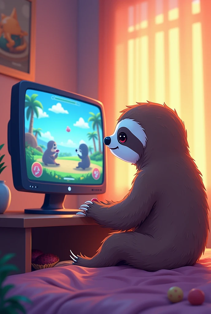 Drawing of Anime Sloth playing game on a screen for YouTube profile