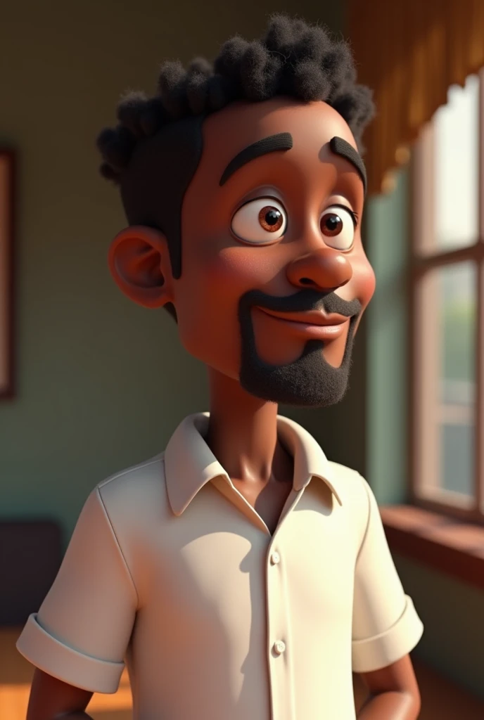cartoon character of a  black male in a dress shirt, with a hole in his chin, animation character, stylized character, animation style rendering, stylized 3D, Arnold Maya rendering, stylized 3D rendering, cartoon rendering screenshot, 3D character, 3D character, stylized 3D rendering, 3D character rendering, cartoon character, close-up character, character pose, (Pixar style) (main part : 1.2) (Bokeh) (best quality) (detailed skin) (detailed texture) (8K) (clay) (cinematic lighting)