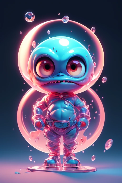 Create a monster image, a small, big-headed, baby monster.. The body is transparent and can be seen through. The image is sharp and detailed., with beautiful colors.. With arms, leg, eyes, mouth, พื้นหลังสีlegว