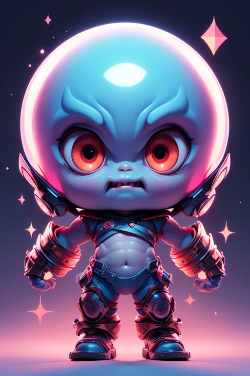 Create a monster image, a small, big-headed, baby monster.. The body is transparent and can be seen through. The image is sharp and detailed., with beautiful colors.. With arms, leg, eyes, mouth, พื้นหลังสีlegว