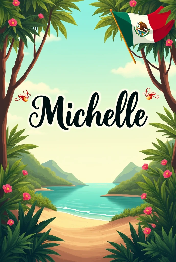 Make me an image to use as a profile picture that says Michelle with a Mexican theme to use on national holidays, preferably using the colors green, white and red. I want a feminine style. Give me the name CAMPECH.