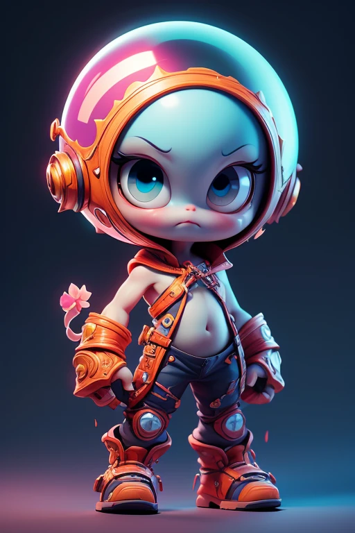 Create a monster image, a small, big-headed,  monster.. The body is transparent and can be seen through. The image is sharp and detailed., with beautiful colors.. With arms, leg, eyes, mouth, พื้นหลังสีlegว