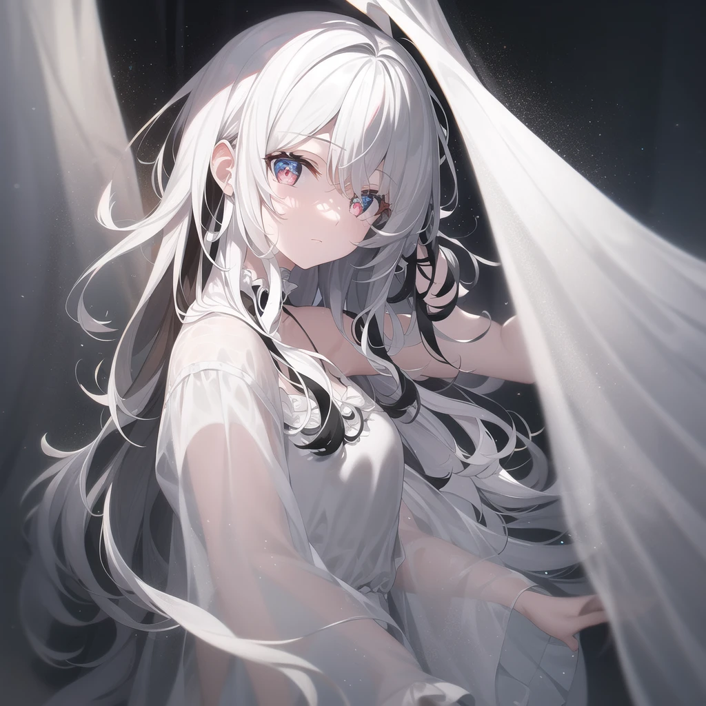 ((masterpiece, best quality))++, Detailed lighting+, Detailed hair+, Detail hand+ ,1 girl, Miss, Neat long hair, Crimson eyes, beautiful eyes, Young black and white hair,,(Beautiful black and white hair:1.5),(Beautiful and delicate eyes), high resolution+,glass tint, Reflective eyes, {{angle}} , Very detailed wallpaper, The original, Extremely beautiful CG,Firefly,Nature,