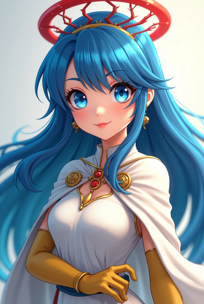 masterpiece、Dragon Quest III Sage,1 beautiful girl、Beautiful Eyes、smile、Puffy eyes、Highest quality, 超High resolution, (reality: 1.4), Cinema Lighting、so beautiful、Beautiful Skin、Body facing forward、Face close-up、Upper body close-up,(超reality的な)、(High resolution)、(8k)、(Very detailed)、(美しくBeautiful Eyes)、(Very detailedな)、 (wall-)、Detailed face、Bright lighting、Professional Lighting、Looking at the audience、Look straight ahead、Diagonal bangs、Bright light Blue Hair、Nogizaka Idol、20-year-old、masterpiece, Highest quality, Very detailedな, shape, Sage_(dq3),Long Hair, Blue Hair, Circlet, Red eyes,Small breasts, Yellow gloves, White Dress, belt, Cape, boots,(8k, RAW Photos, Highest quality, masterpiece: 1.2), (reality的な, photoreality的な: 1.37),, (((Rain falls and I get wet, Rain falls and I get wet, Wet body : 1.2)), Glowing Skin, Sexy pose, Sexy look, eye contact with camera