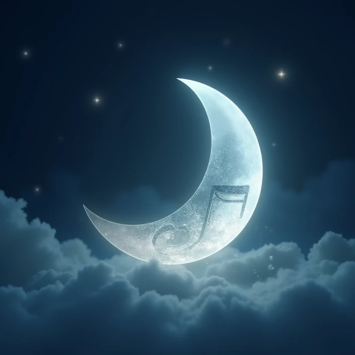 Musical note crescent moon background only
