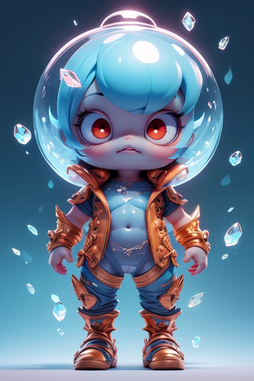 Create a monster image, a small, big-headed, baby monster.. The body is transparent and can be seen through. The image is sharp and detailed., with beautiful colors.. With arms, leg, eyes, mouth, พื้นหลังสีlegว