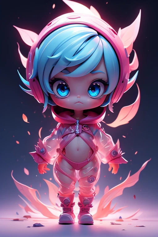 Create a monster image, a small, big-headed, monster.. The body is transparent and can be seen through. The image is sharp and detailed., with beautiful colors.. With arms, leg, eyes, mouth, พื้นหลังสีlegว