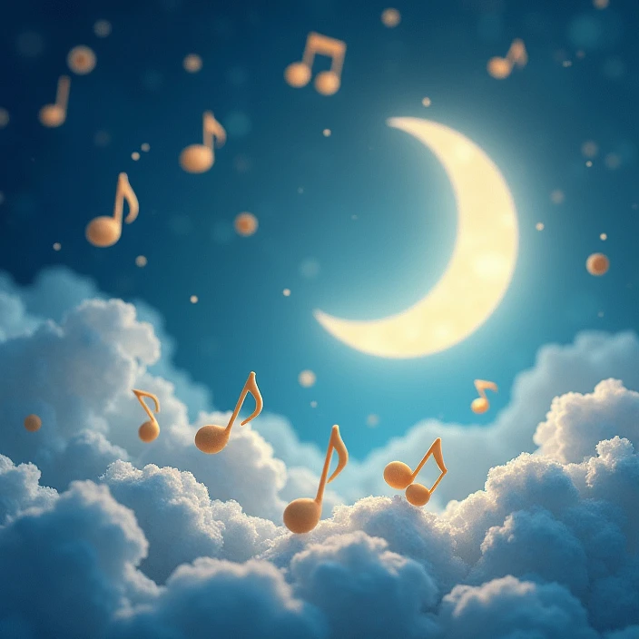 Musical notes, crescent moon, background only, cute