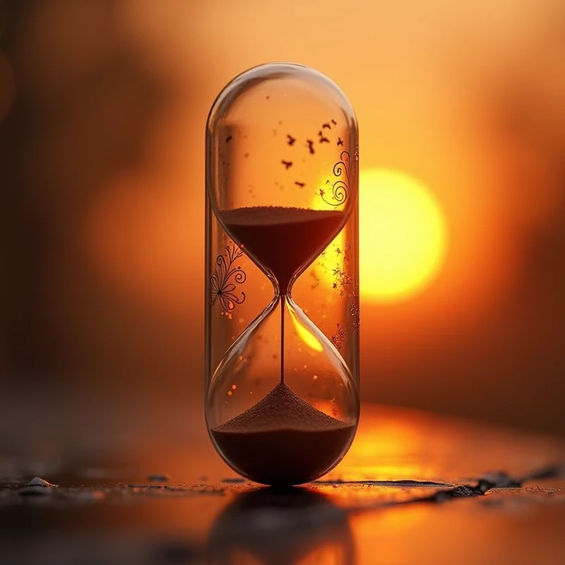 one (((pill capsule))) with one (((transparent inner shell))) that subtly incorporates the silhouette of a ((hourglass with its intricate details and ornate patterns)) while the lid design reflects the (soft glow of the sunset behind her), displaying (((vivid contrasting colors of dark amber and light amber))) that blend beautifully with the (distinct bright orange hue) from the surface of the hourglass. or (minimalist design) the cap is elegant and modern,or ((modern and elegant design)) of the cap incorporates (((a silhueta icônica de uma hourglass with its intricate details and ornate patterns))), displaying seu (vivid contrast against the (amber background of the setting sun and the soft shadows it casts on the surroundings. or design moderno do boné é elegante e minimalista, with emphasis on the hourglass shape and the (amber tones that convey a sense of warmth and nostalgia