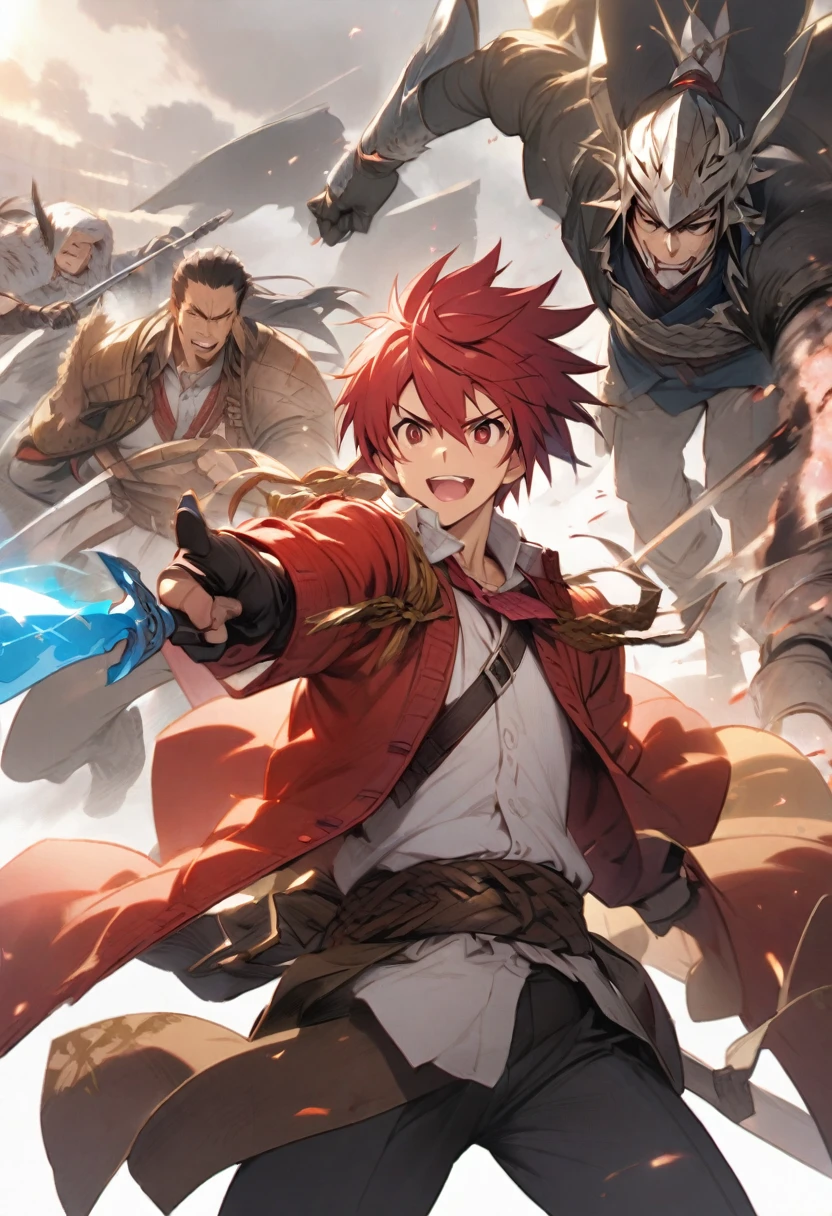 Sengoku Warlords、Sanada Yukimura's front face。Sharp gaze and black hair、Wearing a red headband、Powerful、A dignified expression of a warrior。Your whole face fills the screen、Every detail is clearly depicted。extreme ciose up