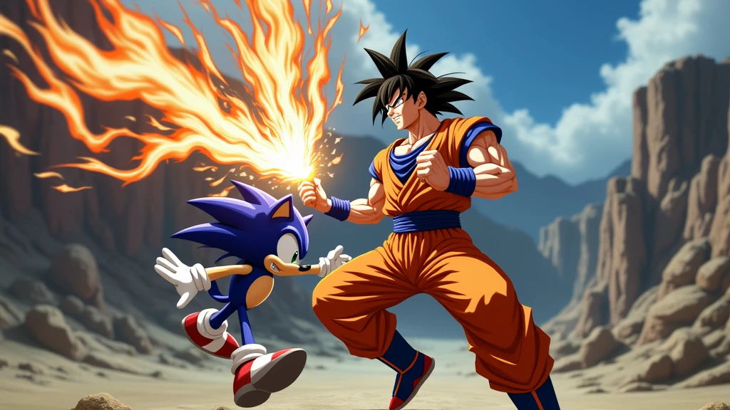 Goku and sonic fighting each other