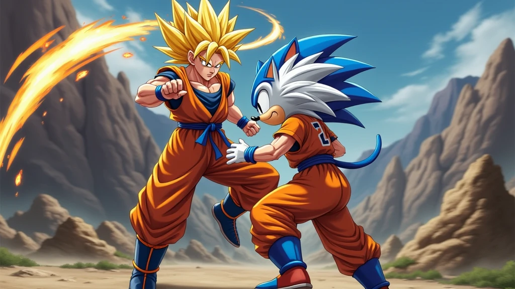 Goku and sonic fighting each other