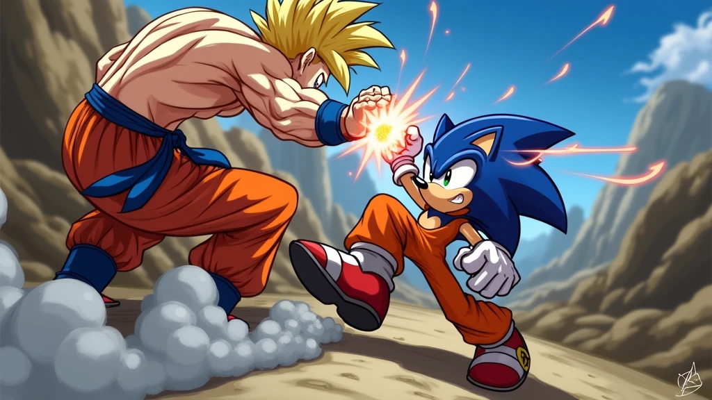 Goku and sonic fighting each other