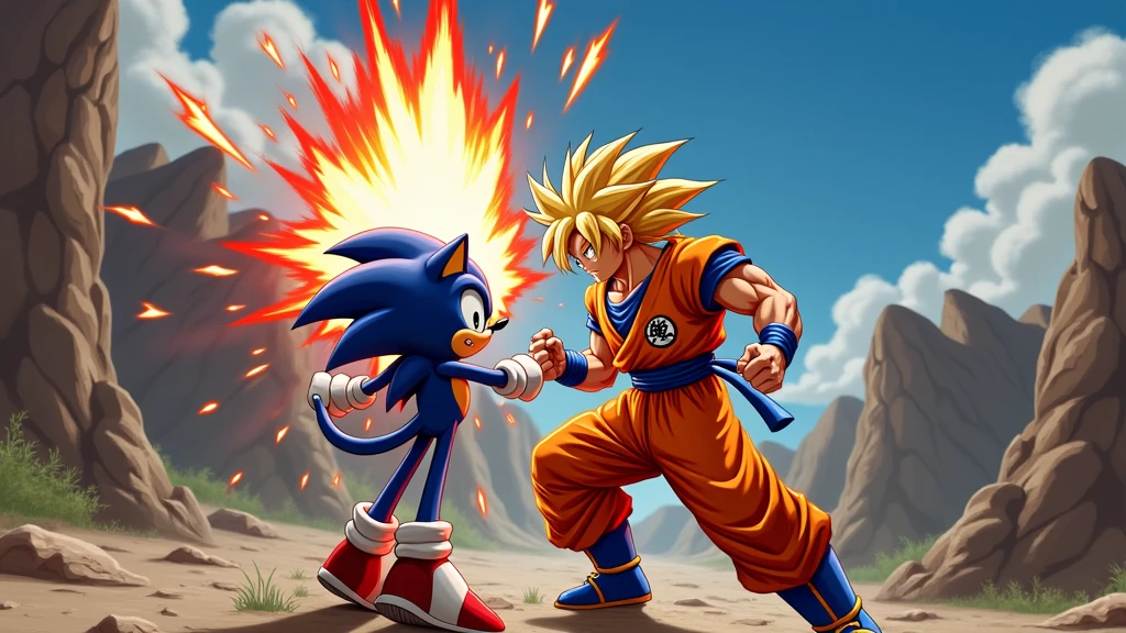 Goku and sonic fighting each other 