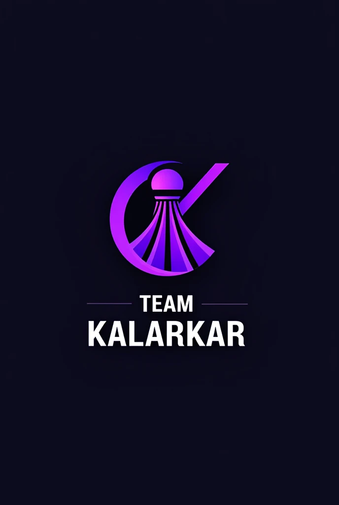 Badminton logo with the name TEAM KALARKAR with the color of black and 
purple with a shuttle as the symbol
