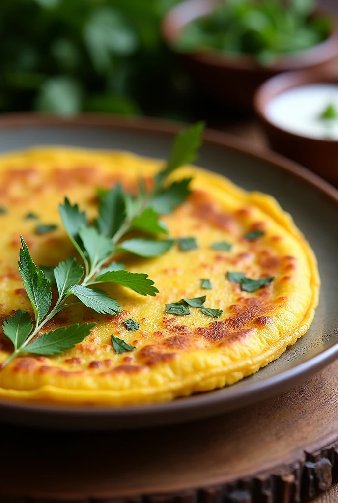 Egg dosa marinated with coriander leaves looks great