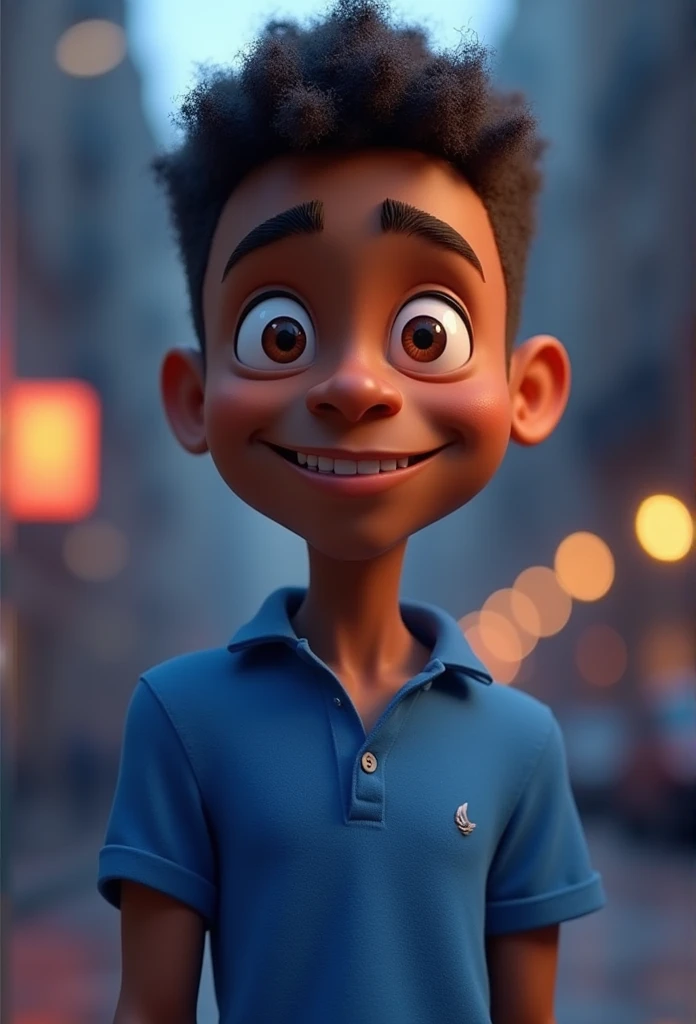 Cartoon character of a black man and blue shirt, animation character, stylized character, animation style rendering, 3d stylized, Arnold Maya rendering, Stylized 3D rendering, toon render screenshot, 3d character, 3d character, Stylized 3D rendering, 3D character rendering, cartoon character, Personagem de close up, character posing, (Pixar-style) (master part:1.2) (bokeh) (best qualityer) (skin detailed) (detailed texture) (8k) (Argilla) (cinematic lighting) (sharp focus