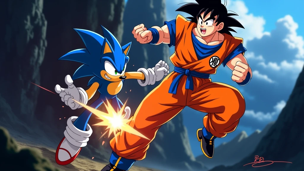 Goku and sonic fighting each other 
