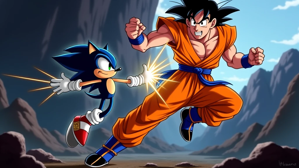 Goku and sonic fighting each other