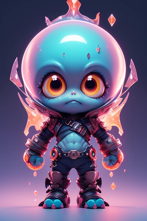 Create a monster image, a small, big-headed, baby monster.. The body is transparent and can be seen through. The image is sharp and detailed., with beautiful colors.. With arms, leg, eyes, mouth, พื้นหลังสีlegว