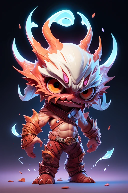 Create a monster image, a small, big-headed, baby monster.. The body is transparent and can be seen through. The image is sharp and detailed., with beautiful colors.. With arms, leg, eyes, mouth, พื้นหลังสีlegว