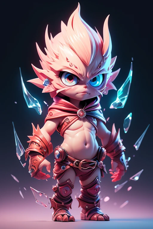 Create a monster image, a small, big-headed, baby monster.. The body is transparent and can be seen through. The image is sharp and detailed., with beautiful colors.. With arms, leg, eyes, mouth, พื้นหลังสีlegว