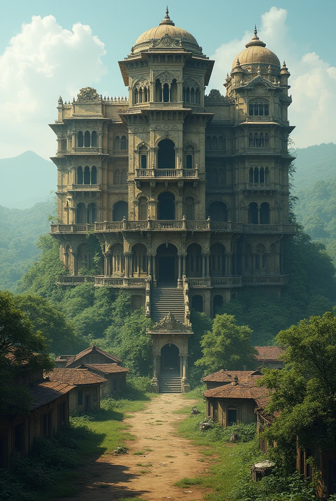 A large, old, and decaying mansion named "Shivnivas" in a small Indian village.