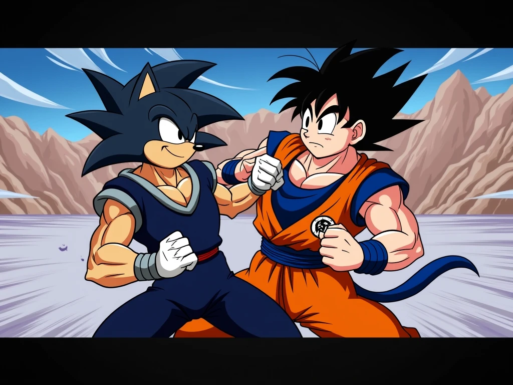 Goku and sonic fighting each other