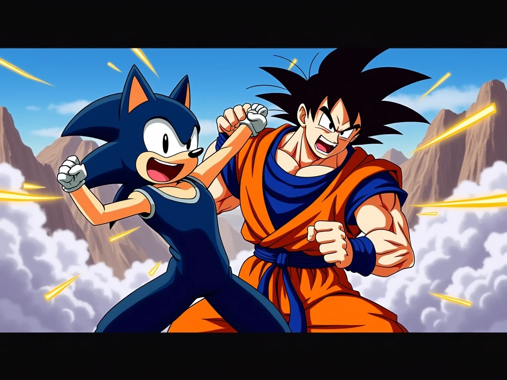 Goku and sonic fighting each other