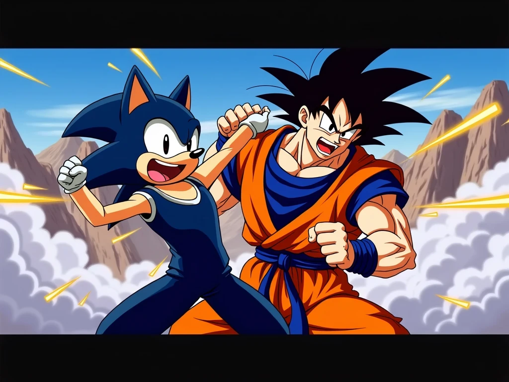 Goku and sonic fighting each other 