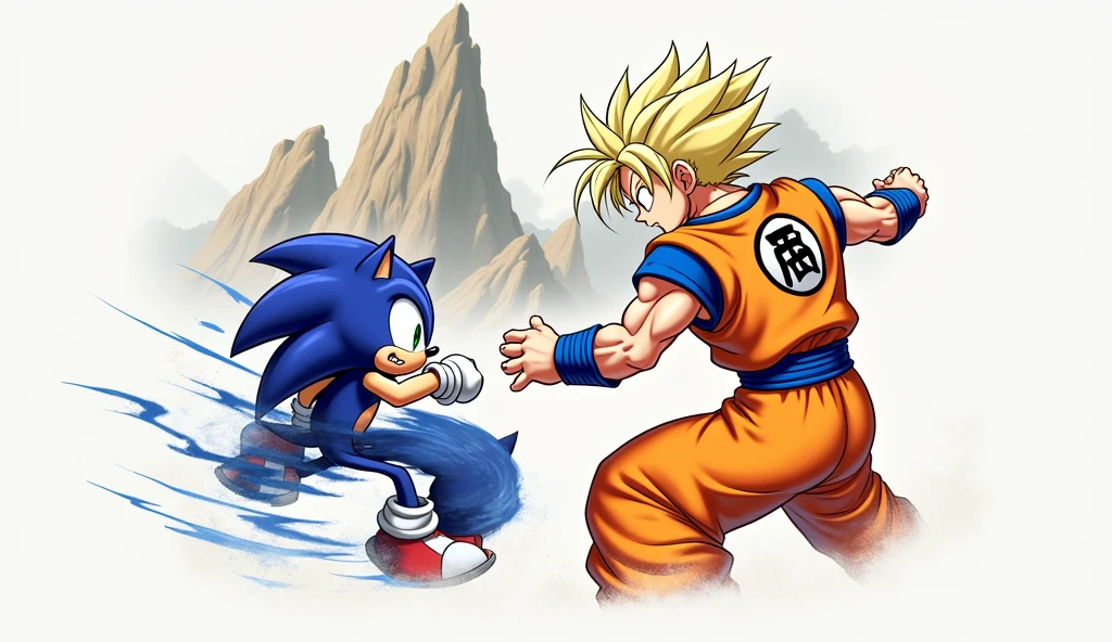 Goku and sonic fighting each other