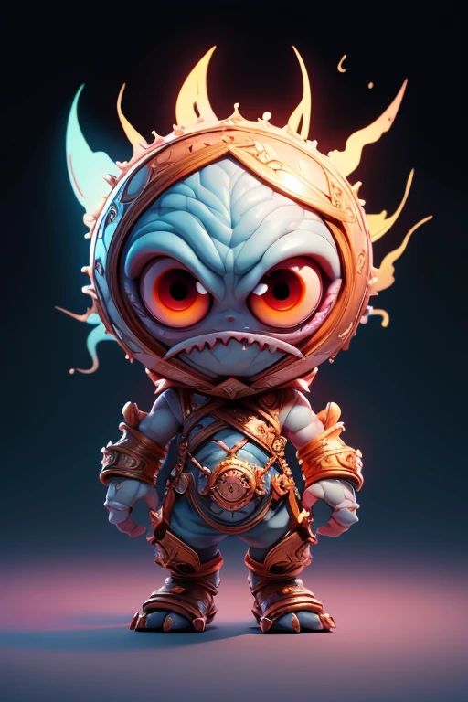 Create a monster image, a small, big-headed, baby monster.. The body is transparent and can be seen through. The image is sharp and detailed., with beautiful colors.. With arms, leg, eyes, mouth, พื้นหลังสีlegว