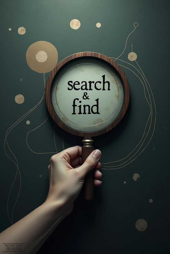 In the center of the drawing, A hand is shown holding a magnifying glass, focused on a section of the mural where the phrase appears "Search Find". The magnifying glass magnifies the words, making them stand out clearly, while the rest of the mural is just a blurry shadow in the background, suggesting that the focus is on this small but crucial detail.
The background is simple and dark, highlighting only the mural and the magnifying glass. The darkness around the mural creates a contrast that guides the viewer's gaze directly to the phrase "Search Find". You can include some abstract shapes or lines that suggest the presence of mystery or the idea that there is more to discover beyond what meets the eye..